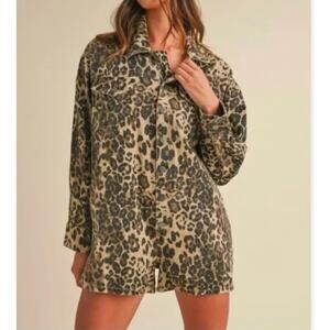 Anthropologie Mable Oversized Leopard Print Romper Button Front Long Sleeve NWT